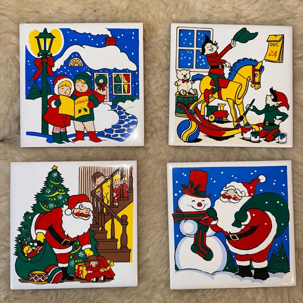 Vintage Price Products Christmas Ceramic Coasters Trivets Set of 4 Taiwan